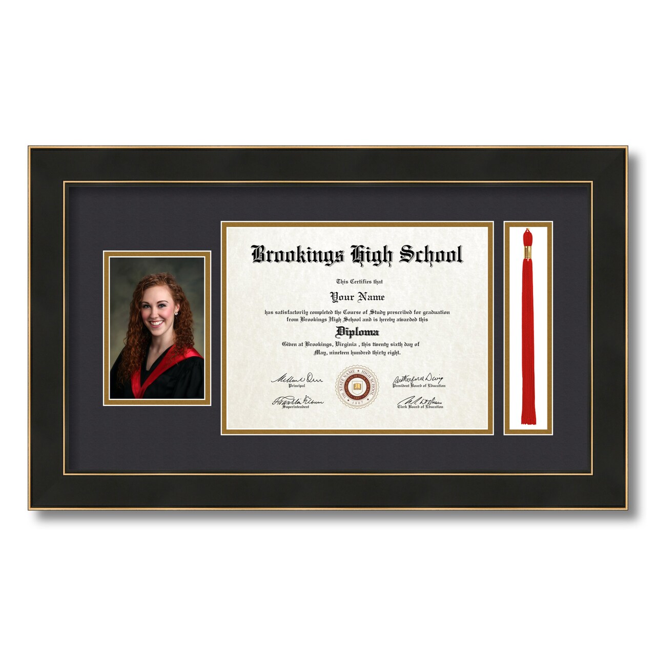 ArtToFrames 8.5x11 inch Diploma Frame with 4x6 Inch Image Opening and Tassel Opening - Framed with Black and Gold Mats, Comes with Regular Acrylic and Sawtooth Hanger for Wall Hanging (DIT-8.5x11)